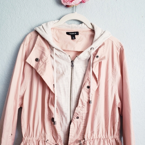 Torrid Pink Twill Jersey Sleeve Anorak Jacket - Picture 5 of 8
